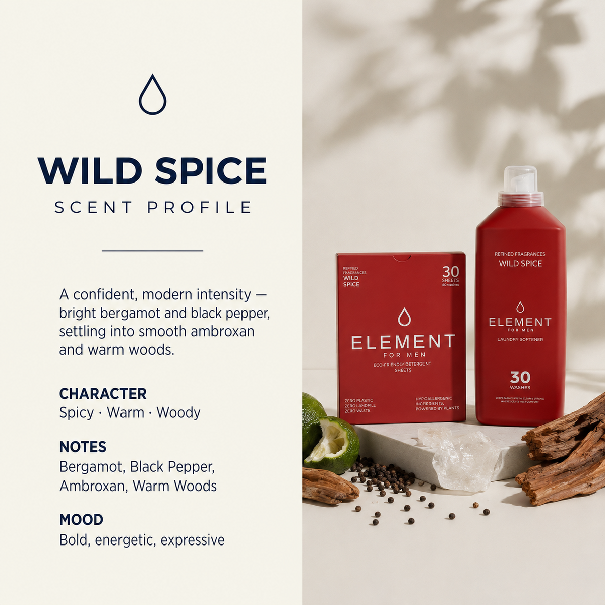 Wild Spice detergent sheets and fabric softener together, one complete wash