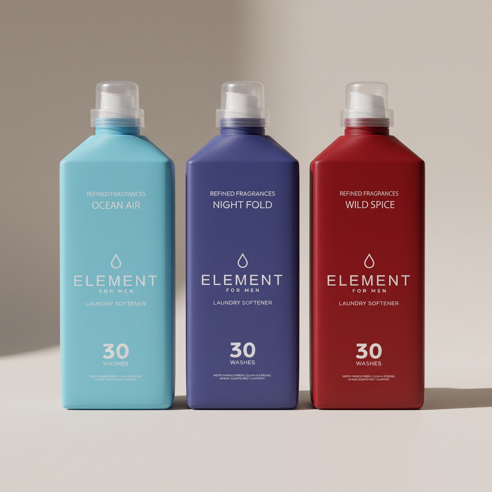Element for Men Discovery Kit — three 1L fabric softeners in Ocean Air, Night Fold and Wild Spice