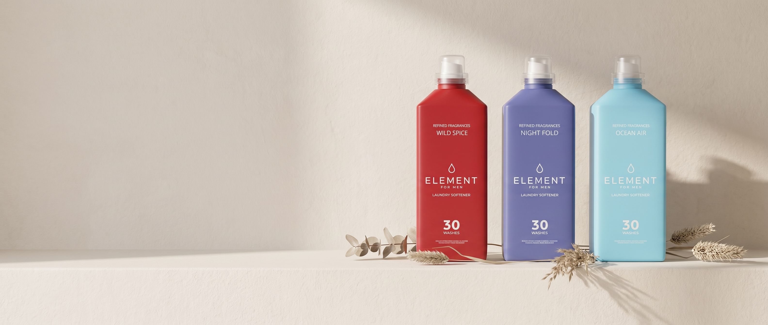Element for Men - Make laundry your signature - three fabric softeners hero