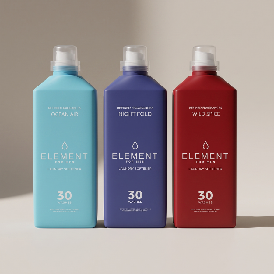 Element for Men Discovery Kit — three 1L fabric softeners in Ocean Air, Night Fold and Wild Spice